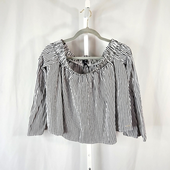 Bebe Grey & White Stripe Blouse NWT - Picture 1 of 6